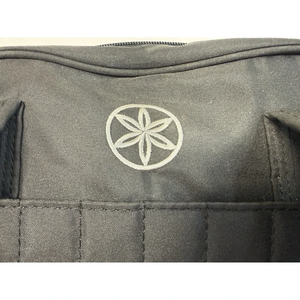 Gaiam Yoga Gym Bag Black Quilted With Water Bottle Pocket & Mat Holder 15x12x7in